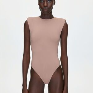 Babaton Sleeveless Padded-Shoulder Bodysuit in Dusty Rose - 2XL